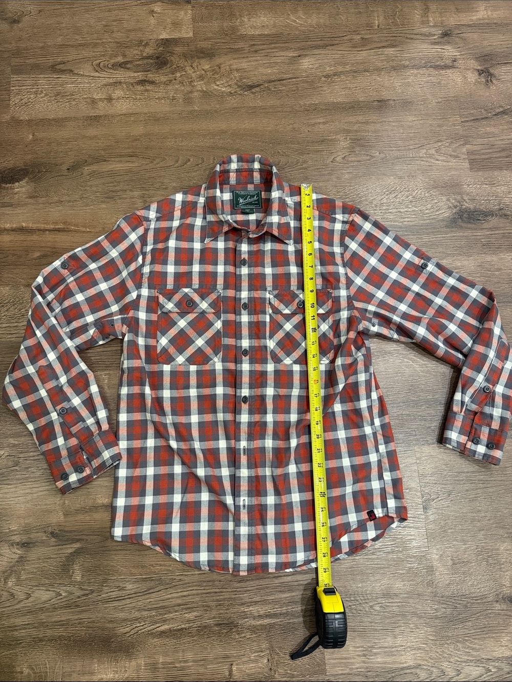 Woolrich Men’s Red & Gray Plaid Flannel Button-Up Shirt Size Medium